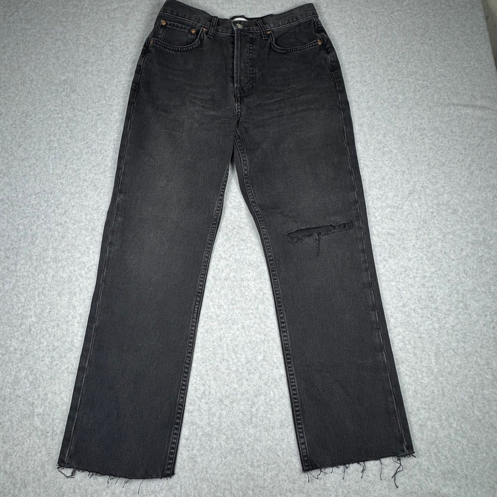 Topshop Dad Jeans Washed Black High Rise Distressed Raw Hem W29 L30